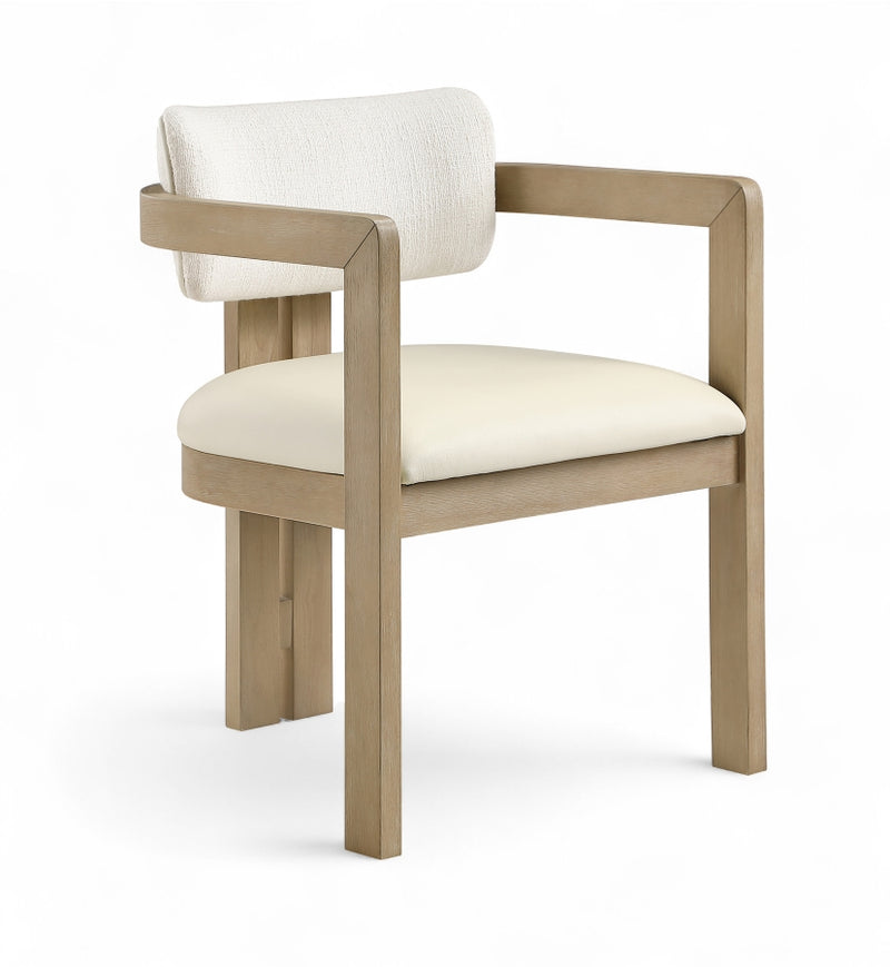 Ravina Vegan Leather and Linen Textured Fabric Upholstered Dining Chair in Cream, Set of 2 - 88078Cream-C