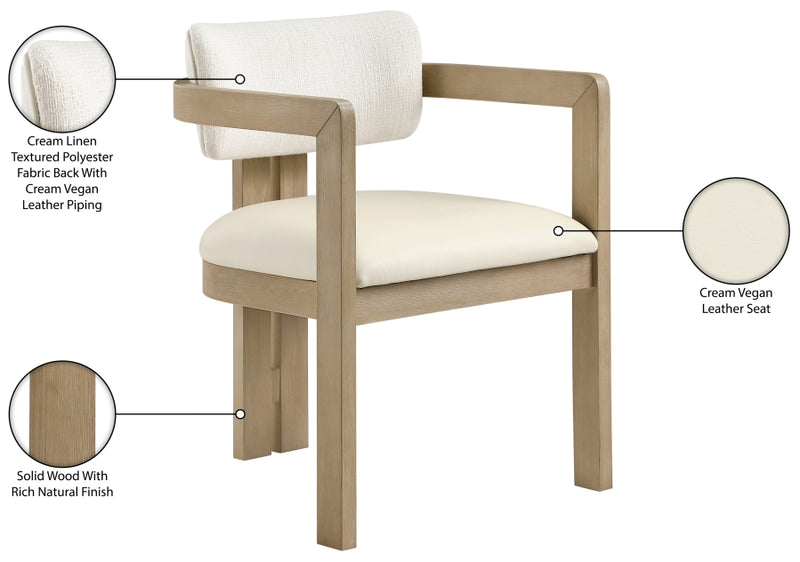 Ravina Vegan Leather and Linen Textured Fabric Upholstered Dining Chair in Cream, Set of 2 - 88078Cream-C