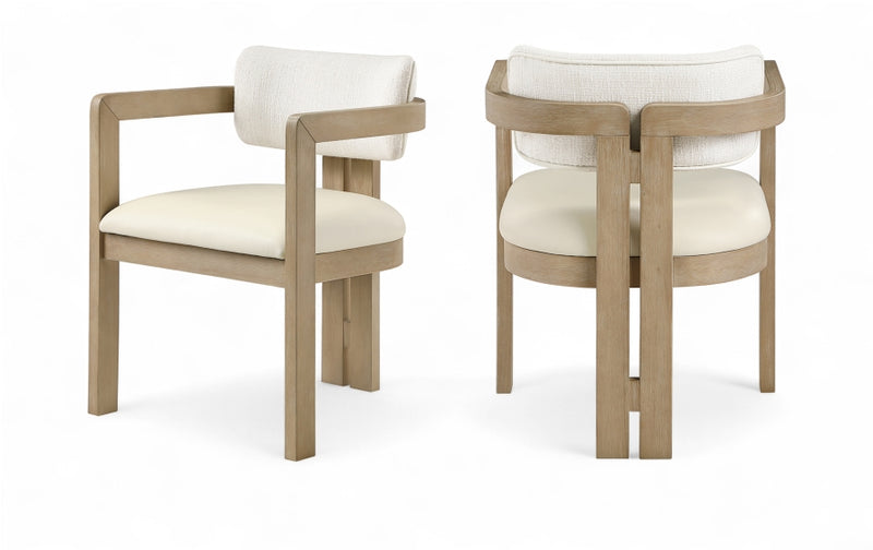 Ravina Vegan Leather and Linen Textured Fabric Upholstered Dining Chair in Cream, Set of 2 - 88078Cream-C