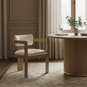 Ravina Vegan Leather and Linen Textured Fabric Upholstered Dining Chair in Cream, Set of 2 - 88078Cream-C