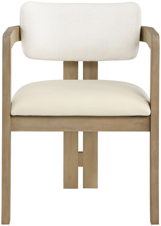 Ravina Vegan Leather and Linen Textured Fabric Upholstered Dining Chair in Cream, Set of 2 - 88078Cream-C