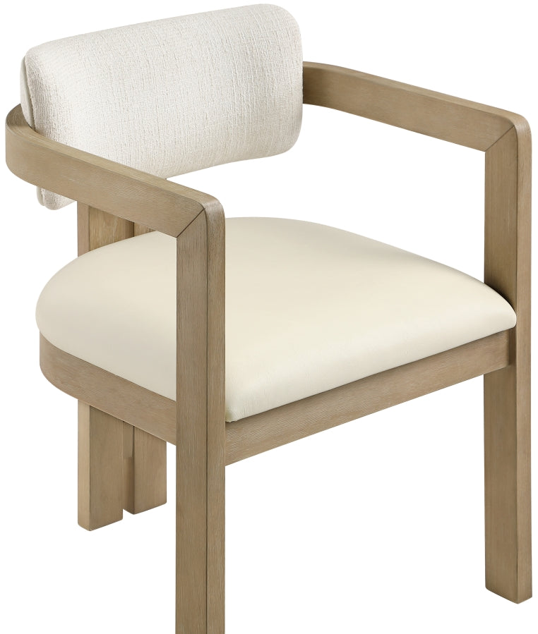Ravina Vegan Leather and Linen Textured Fabric Upholstered Dining Chair in Cream, Set of 2 - 88078Cream-C