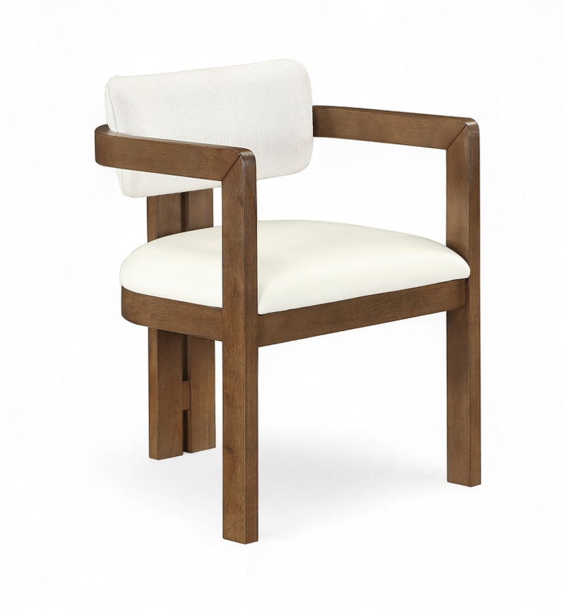 Ravina Vegan Leather and Linen Textured Fabric Upholstered Dining Chair in Cream, Set of 2 - 88079Cream-C