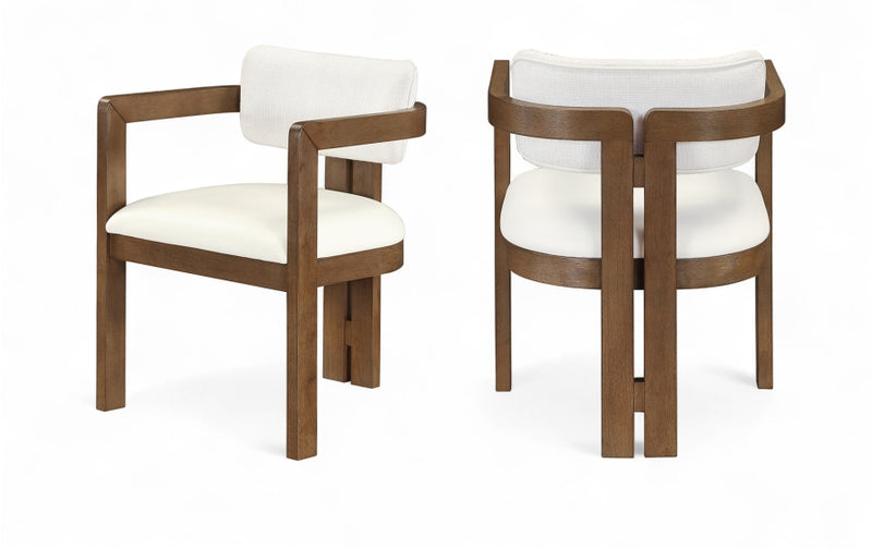Ravina Vegan Leather and Linen Textured Fabric Upholstered Dining Chair in Cream, Set of 2 - 88079Cream-C