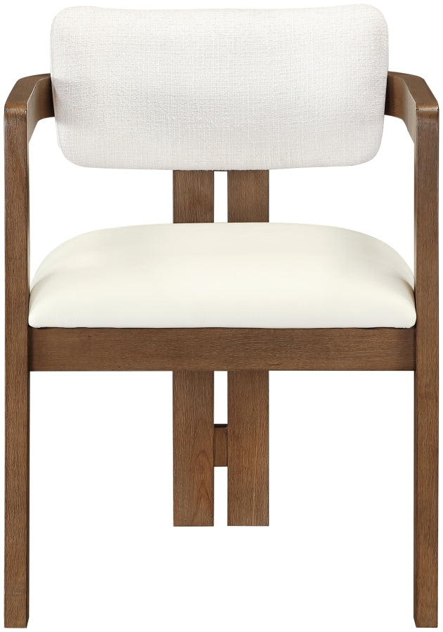 Ravina Vegan Leather and Linen Textured Fabric Upholstered Dining Chair in Cream, Set of 2 - 88079Cream-C