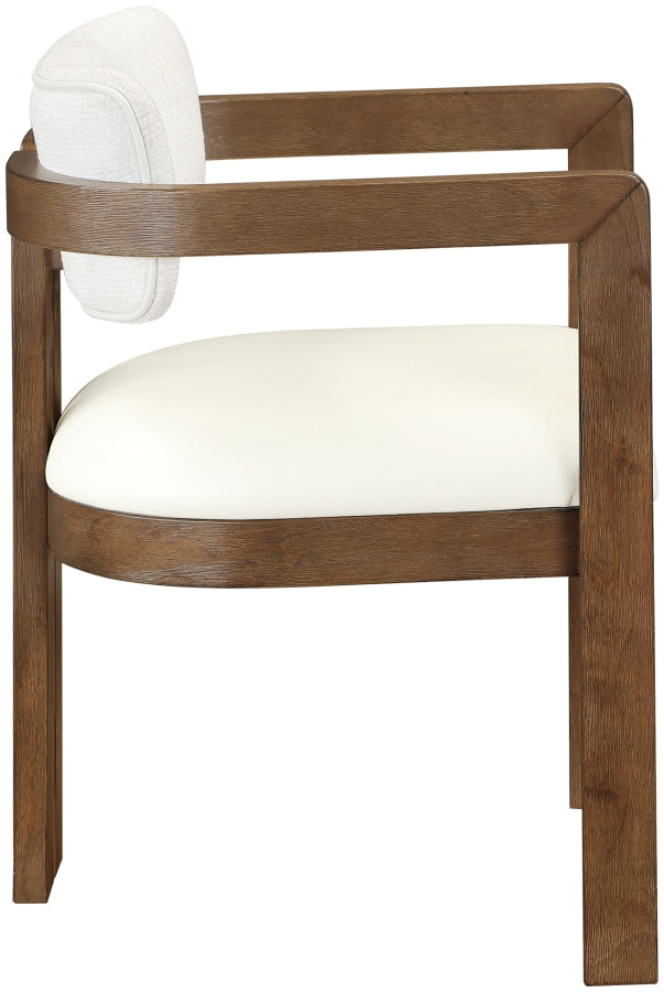 Ravina Vegan Leather and Linen Textured Fabric Upholstered Dining Chair in Cream, Set of 2 - 88079Cream-C