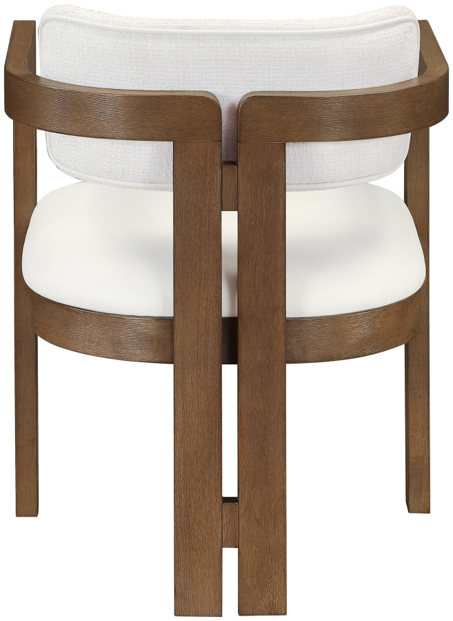 Ravina Vegan Leather and Linen Textured Fabric Upholstered Dining Chair in Cream, Set of 2 - 88079Cream-C