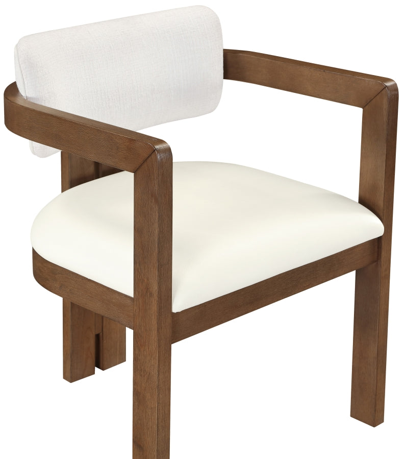 Ravina Vegan Leather and Linen Textured Fabric Upholstered Dining Chair in Cream, Set of 2 - 88079Cream-C