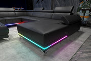 Raya - 4PC Black Sectional with Adjustable Headrest, Bluetooth Speaker, Subwoofer, Multi Color LED, Storage Armrest and Wireless Charger - CS4045-Sectional-Black