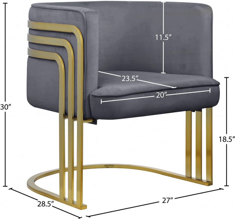 Rays Velvet Upholstered Accent Chair in Grey - 533Grey