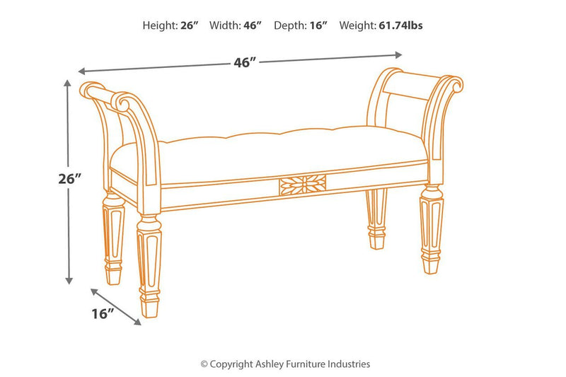 Realyn Antique White Accent Bench - Gate FurnitureAccent Bench