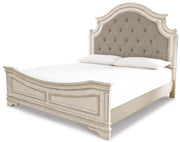 Realyn California King Upholstered Panel Bed with Dresser in Chipped White - PKG006683