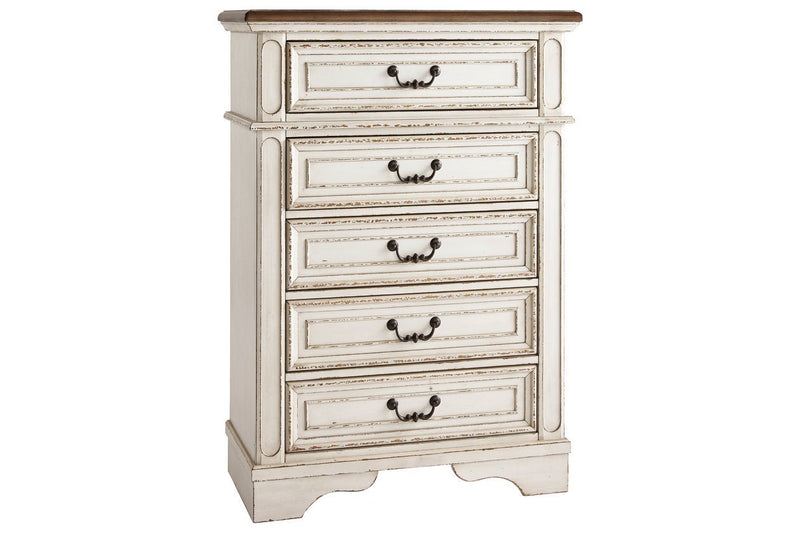 Realyn Chipped White Chest of Drawers - Gate FurnitureChest