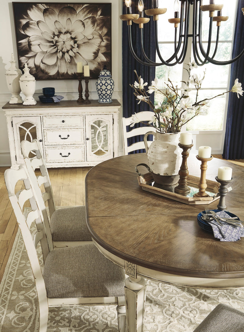Realyn Chipped White Extendable Round/Oval Ladder Dining Set - Gate FurnitureDining Room Set