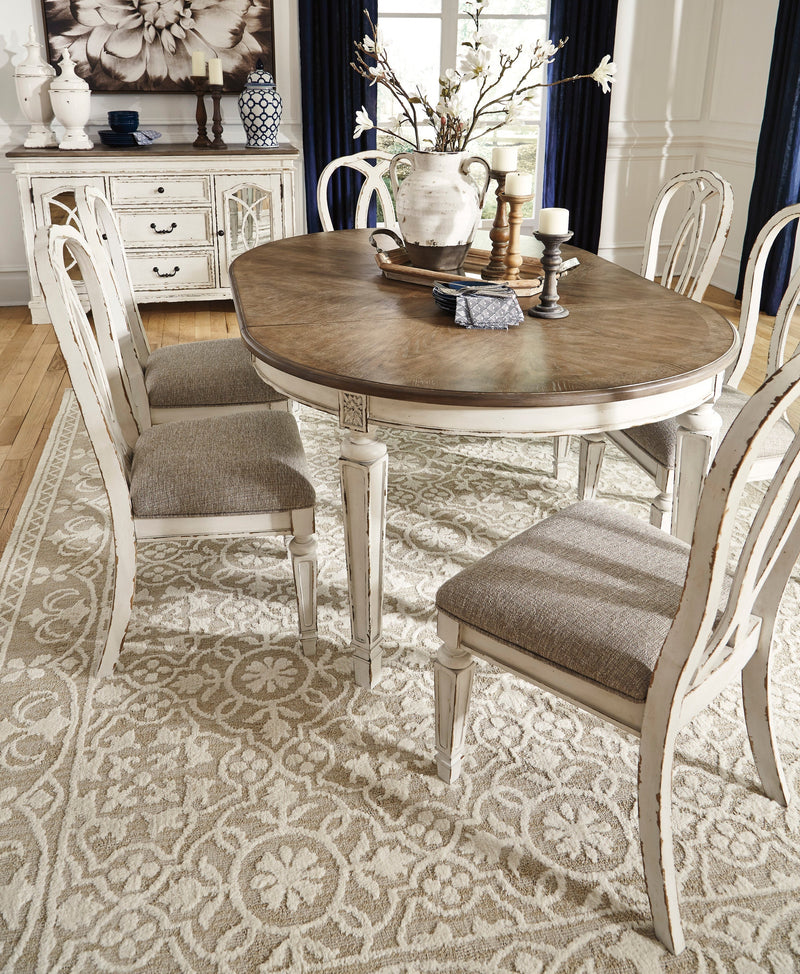 Realyn Chipped White Extendable Round/Oval Ribbon Dining Set - Gate FurnitureDining Room Set