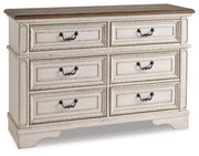 Realyn Chipped White Full Panel Bed, Dresser and Nightstand - B743B26