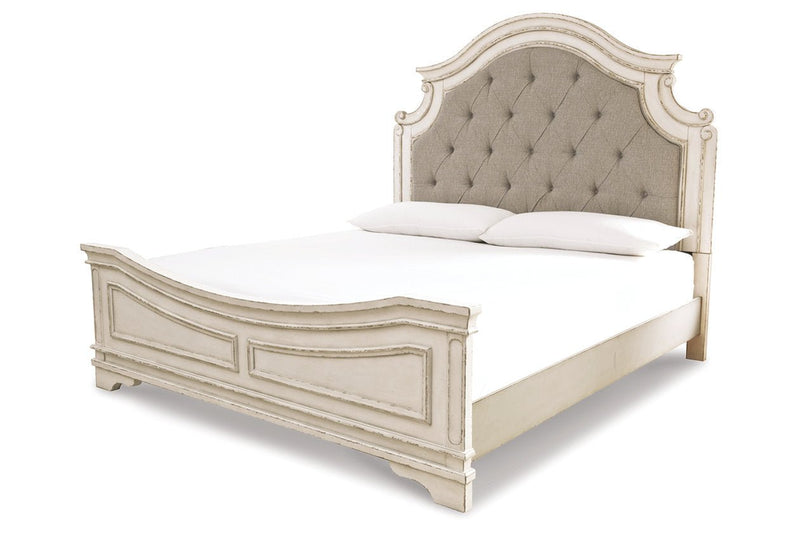 Realyn Chipped White King Upholstered Panel Bed - Gate FurnitureKing Bed