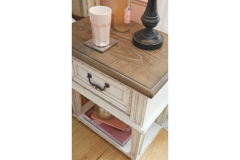 Realyn Chipped White Nightstand - Gate FurnitureNightstand