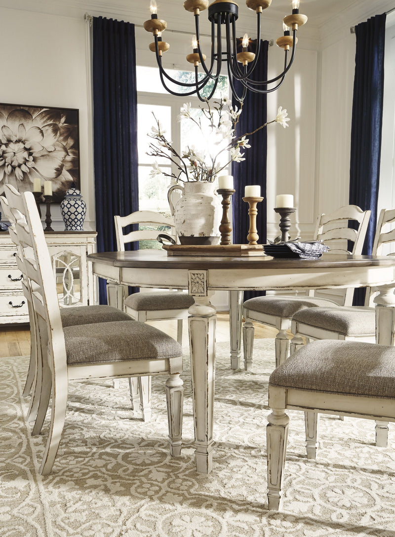 Realyn Chipped White Oval Dining Room Set - Gate FurnitureDining Room Set