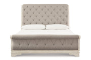 Realyn Chipped White Queen Sleigh Bed - Gate FurnitureQueen Bed