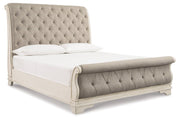 Realyn Chipped White Queen Sleigh Bed - Gate FurnitureQueen Bed