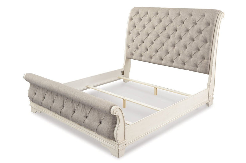 Realyn Chipped White Queen Sleigh Bed - Gate FurnitureQueen Bed