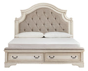 Realyn Chipped White Queen Storage Panel Bed - Gate FurnitureQueen Bed