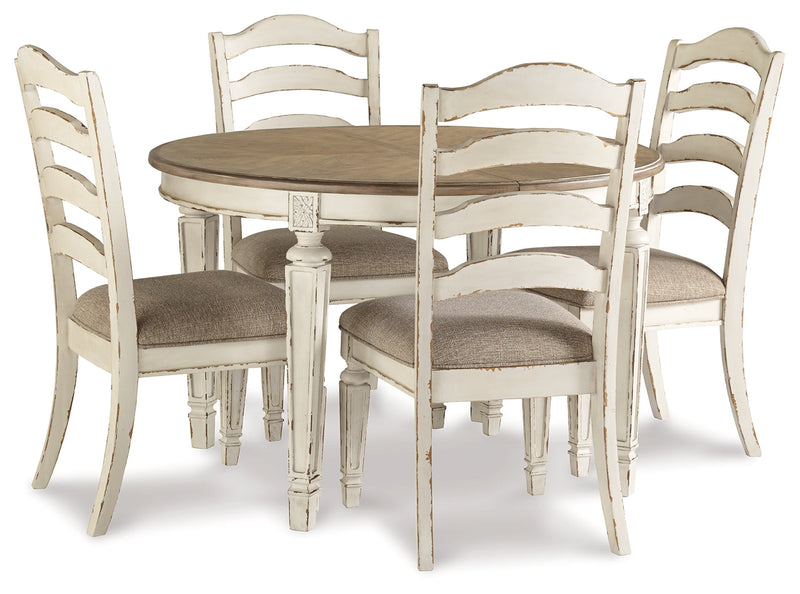 Realyn Chipped White 5-Piece Oval/Round Dining Table Set from Ashley - Luna Furniture