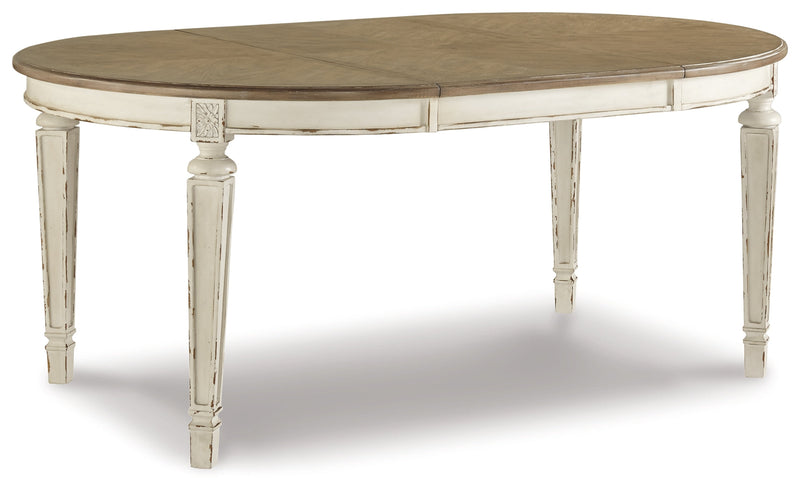 Realyn Chipped White Oval/Round Dining Table and 6 Ribbon Back Chairs from Ashley - Luna Furniture