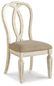 Realyn Chipped White Oval/Round Dining Table and 6 Ribbon Back Chairs from Ashley - Luna Furniture