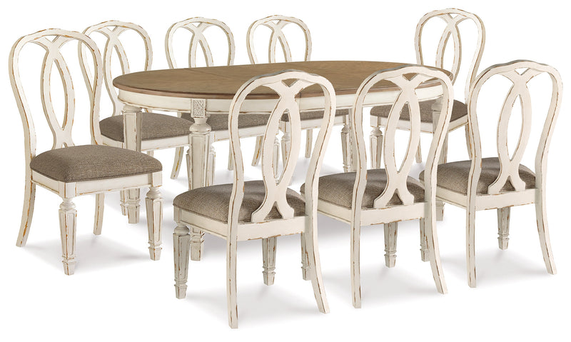 Realyn Chipped White Dining Table and 8 Ribbon Back Chairs from Ashley - Luna Furniture