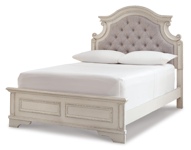 Realyn Full Panel Bed with Mirrored Dresser and 2 Nightstands in Chipped White - PKG006727