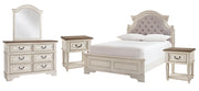 Realyn Full Panel Bed with Mirrored Dresser and 2 Nightstands in Chipped White - PKG006727