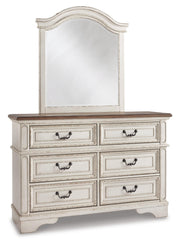 Realyn Full Panel Bed with Mirrored Dresser and 2 Nightstands in Chipped White - PKG006727