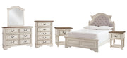 Realyn Full Panel Bed with Mirrored Dresser, Chest and 2 Nightstands in Chipped White - PKG006736