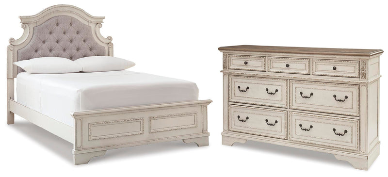 Realyn Full Upholstered Panel Bed and Dresser - B743B90