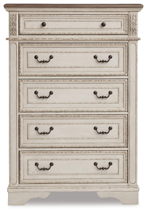Realyn Full Upholstered Panel Bed, Chest and Nightstand - B743B96