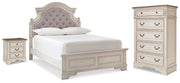 Realyn Full Upholstered Panel Bed, Chest and Nightstand - B743B96