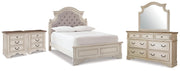 Realyn Full Upholstered Panel Bed, Dresser, Mirror and 2 Nightstands - B743B105