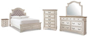 Realyn Full Upholstered Panel Bed, Dresser, Mirror, Chest and Nightstand - B743B104
