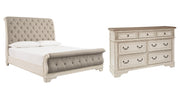 Realyn King Sleigh Bed with Dresser in Chipped White - PKG006655