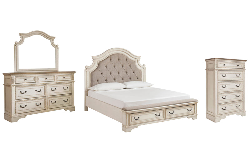 Realyn King Upholstered Bed with Mirrored Dresser and Chest in Two-tone - PKG010792