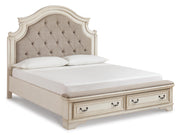 Realyn King Upholstered Bed with Mirrored Dresser and Chest in Two-tone - PKG010792