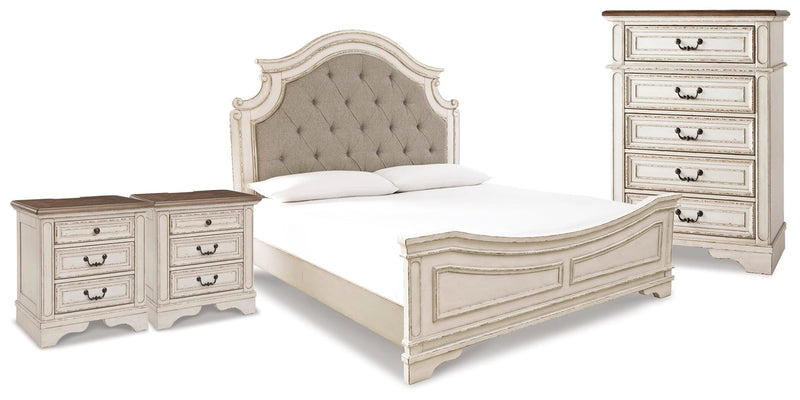 Realyn King Upholstered Panel Bed, Chest and 2 Nightstands - B743B91