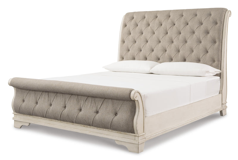 Realyn Queen Sleigh Bed with Dresser in Chipped White - PKG006666