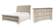 Realyn Queen Sleigh Bed with Dresser in Chipped White - PKG006666