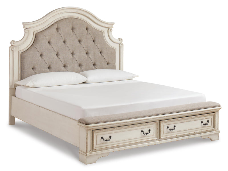 Realyn Queen Upholstered Bed with Mirrored Dresser and Chest in Two-tone - PKG010786