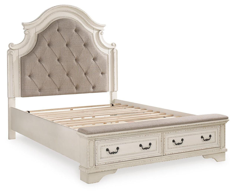 Realyn Queen Upholstered Panel Bed, Dresser, Mirror and Chest - B743B110