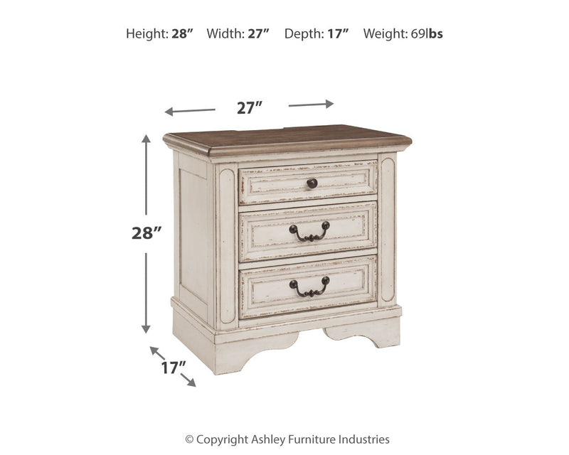 Realyn Queen Upholstered Panel Bed with Mirrored Dresser and 2 Nightstands in Chipped White from Ashley - Luna Furniture