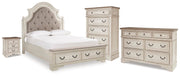 Realyn Queen Upholstered Storage Bed, Dresser, Chest and Nightstand - B743B98